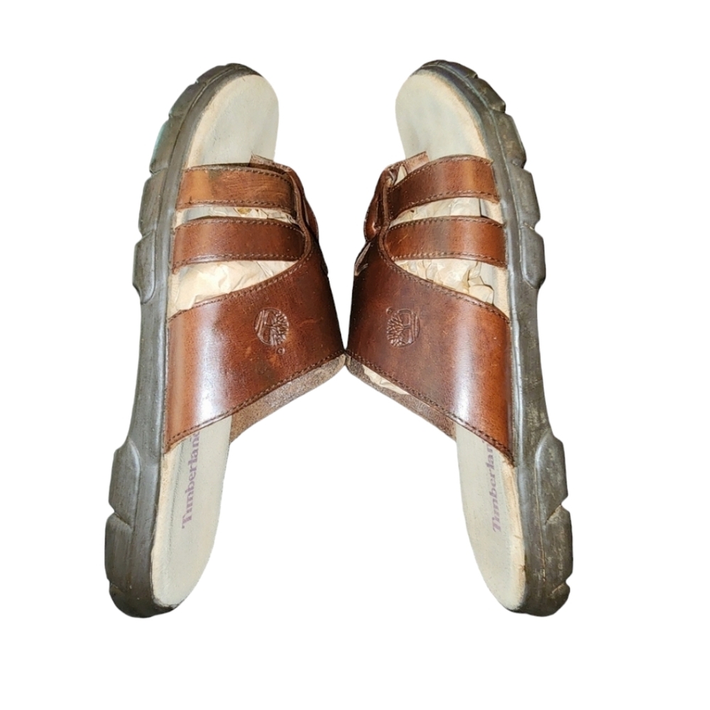 Timberland Leather Lined‎ Brown Genuine Leather Slide On Thong Sandals Size 10 - Picture 5 of 11